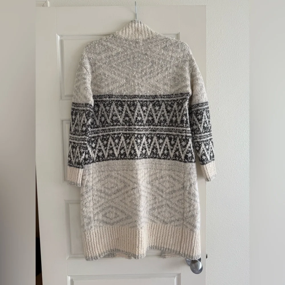 Joie Open Front Longline Nordic Knit Cardigan Cream & Gray Size XS